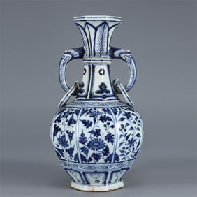 A blue and white Sumani blue octahora from the Yuan Dynasty