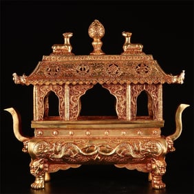 A copper-gilt cauldron furnace of the Qing Dynasty
