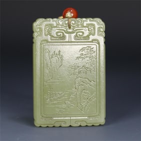 A Hetian topaz landscape card of the Qing Dynasty