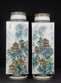 A Qing Dynasty Qianlong era enamel color, four famous pavilions, pavilions, landscapes, sky, and