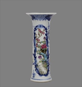 Qing Xuantong year blue pink flower and bird flower arrangement