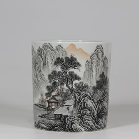 An ink color landscape pen holder made in the Qianlong period of the Qing Dynasty