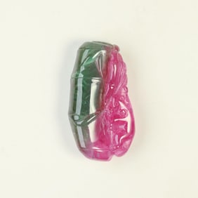 A rare glue-free two-color watermelon tourmaline pendant