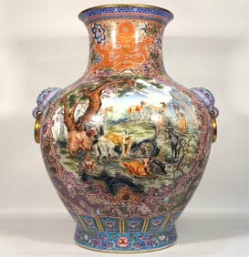 A piece of enamel color hook anchovy wow nine dragon open window hundred sheep lion ear bottle made