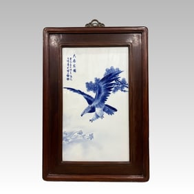 A beautiful rosewood porcelain panel painting of the Eight Friends of Zhushan Wang Bu Da Zhan Grand