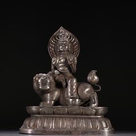 A statue of Manjushri Bodhisattva in sterling silver in the Tang Dynasty