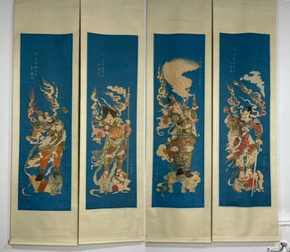 A portrait of Zhang Daqian's Four Heavenly Kings with four bottles