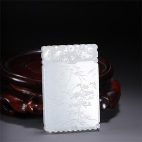 A beautiful Hetian jade landscape water pattern square card