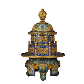 A gilded cloisonné enamel colorful elephant foot dragon top furnace of the Qing Dynasty