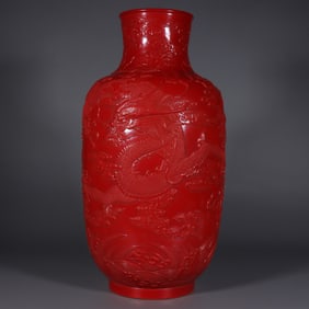 A winter melon bottle made in the Qianlong period of the Qing Dynasty with imitation lacquer carved