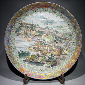 A Qing Dynasty Qianlong model of enamel color Gusu prosperity plate