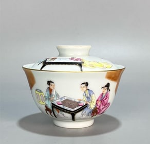 A pastel character story picture cover bowl made in the Yongzheng era of the Qing Dynasty