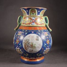 A pastel gold-painted climbing lotus with open windows and landscape paintings made in the Qianlong