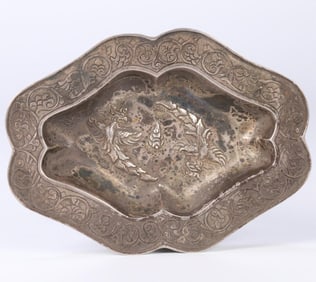 A fine sterling silver double phoenix small plate