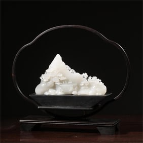 A beautiful Hetian blue and white landscape figure Shanzi study ornament