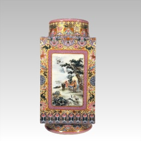 A Qing Dynasty Qianlong year enamel hook anchovy grass window story character story cong-style
