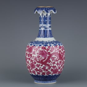 A blue and white and carmine red dragon and phoenix made in the Qianlong period of the Qing Dynasty