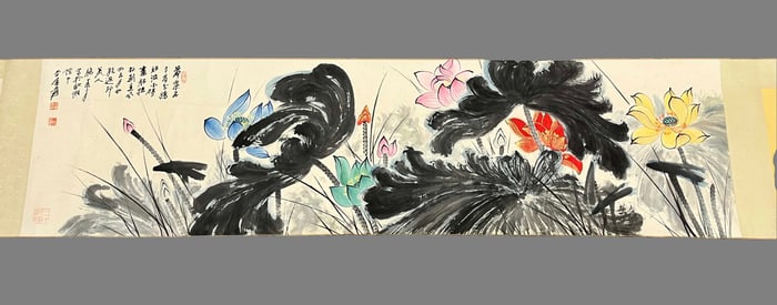 A lotus hand scroll by Zhang Daqian