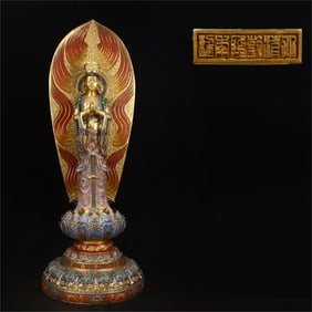 A copper cloisonné enamel backlit Buddha made in the Qianlong period of the Qing Dynasty
