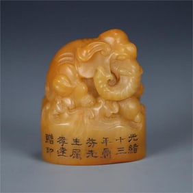 A beautiful Shoushan field yellow elephant button seal