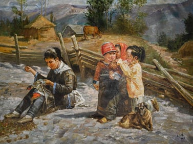 A picture of Li Zijian's character story oil painting frame