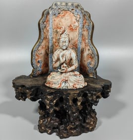 A bionic jade mountain stone Guanyin of the Qing Dynasty