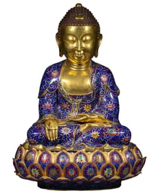 A fine cloisonné enamel Buddha statue of Shakyamuni