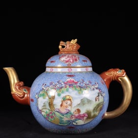 A Western figure pot made of enamel with windows made in the Qianlong period of the Qing Dynasty