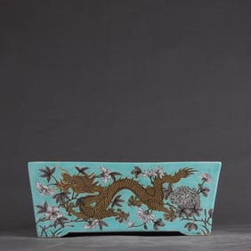 A turquoise green pastel dragon pattern daffodil pot made in the Guangxu era of the Qing Dynasty