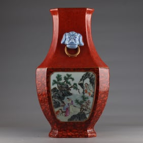 A wooden grain window opening flower figure poetry square inlay made in the Qianlong period of the