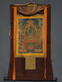 A beautiful green Tara thangka