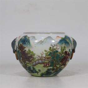 A pastel landscape amphora made in the Yongzheng era of the Qing Dynasty
