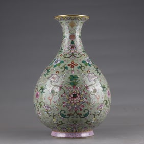A bean blue glaze painted with gold pastel entwined lotus jade pot made in the Qianlong period of