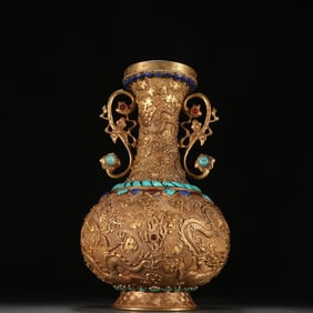 A copper-gilt turquoise amphora from the Qing Dynasty