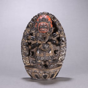 A beautiful conch fossil six-armed Mahakala statue