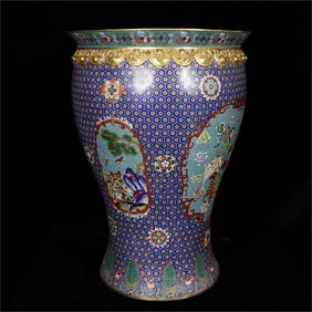 A purple copper cloisonné enamel colored calligraphy painting jar made in the Qianlong period of