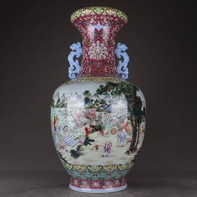 A pastel Tongjing Baizi Spring dragon amphora made in the Qianlong period of the Qing Dynasty