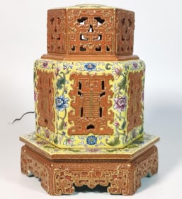 A Qing Dynasty enamel yellow flower hollow incense burner