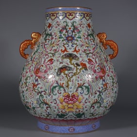 A pastel gold-painted entwined lotus flower Ganoderma lucidum phoenix pattern amphora made in the
