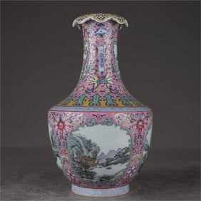 A pink passionflower window landscape amphora made in the Qianlong period of the Qing Dynasty