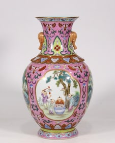 A pastel open-window baby play amphora made in the Qianlong period of the Qing Dynasty