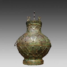 A fine bronze inscription double ring bottle