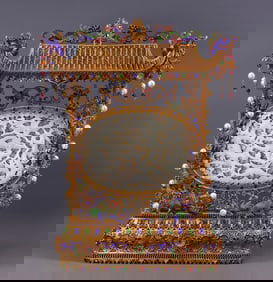 A beautiful handmade filigree, gilded, inlaid Hetian jade screen
