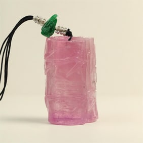 A Qing Dynasty glue-free pink tourmaline bamboo pendant