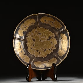 A fine sterling silver gilt Fulu flower mouth plate symbolizes blessings and longevity