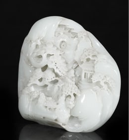 A piece of exquisite Hetian white jade mountain child Fu Lu Shou three stars to play chess