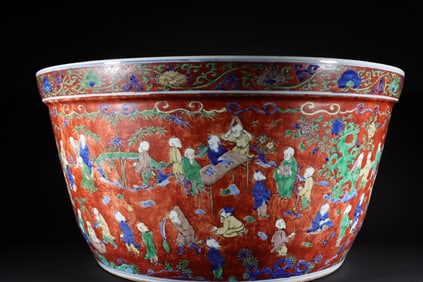 A large vat of red land hundred sons made in the Jiajing year of the Ming Dynasty