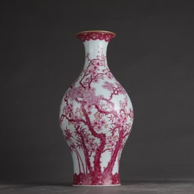 A carmine red pine bamboo plum olive bottle made in the Qianlong period of the Qing Dynasty