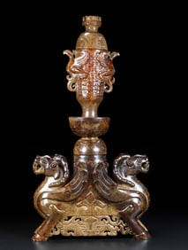 A beautiful Hetian jade double phoenix bottle