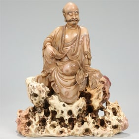 A Qing Dynasty Shoushan stone carving rock arhat ornament